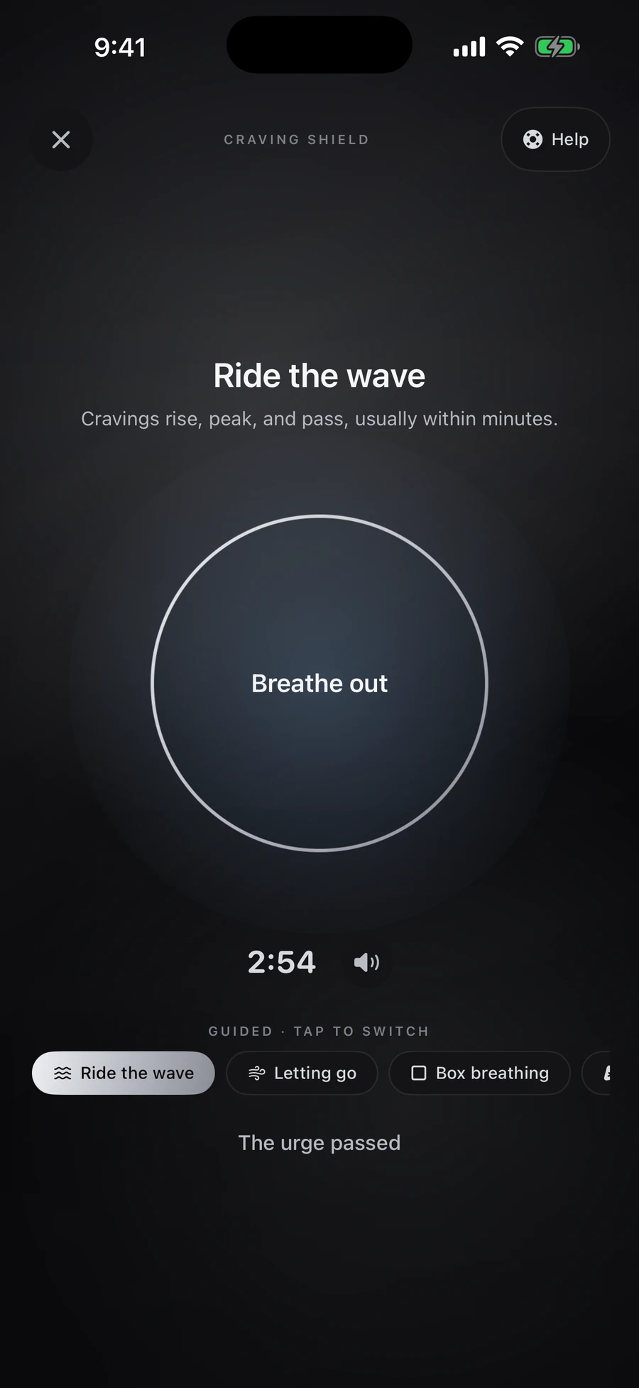 The Craving Shield: Ride the wave, with a breathing circle and a three-minute timer